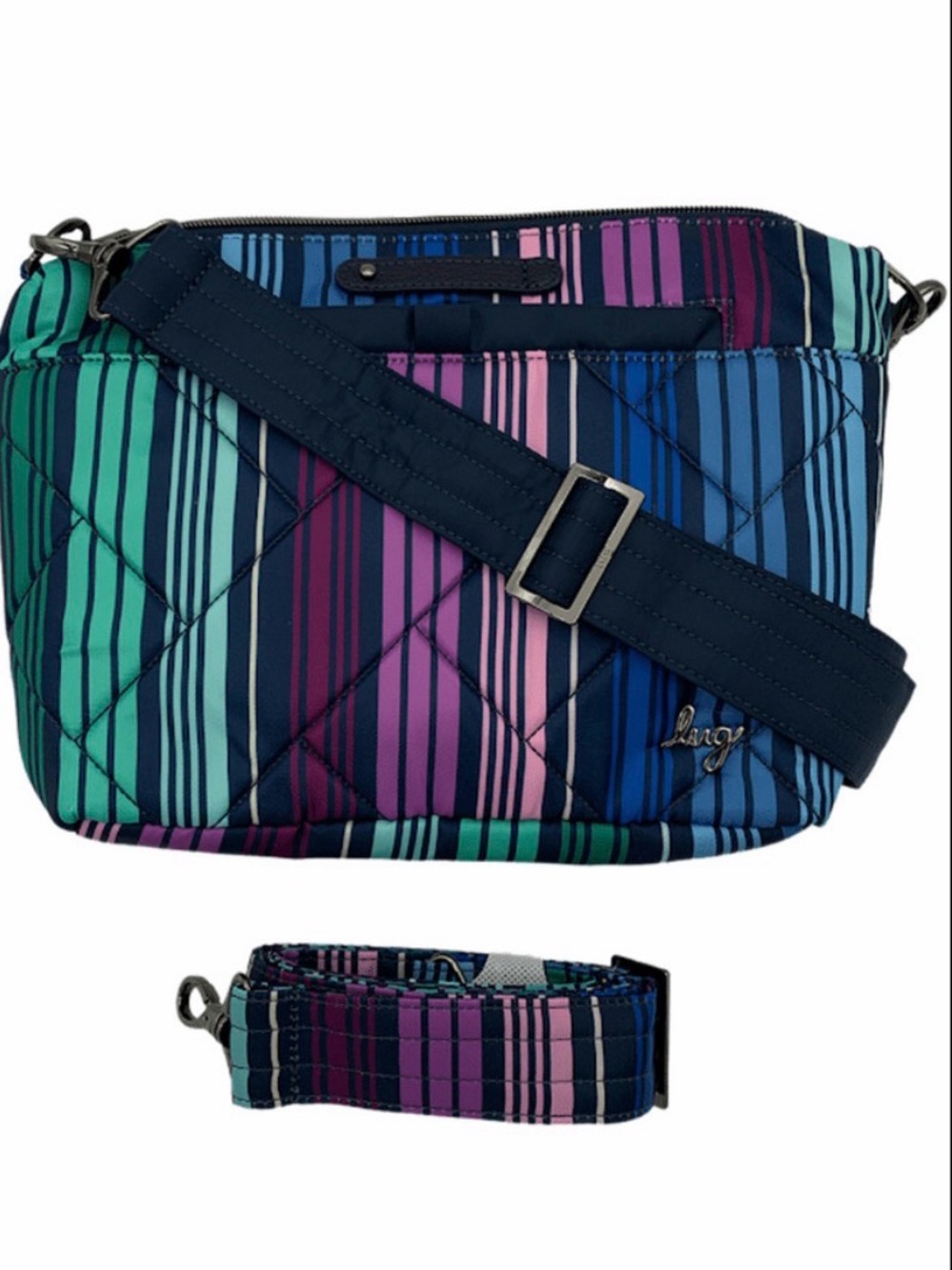lug Quilted Multicolor Stripe Crossbody - Navy, Teal, Purple, Pink